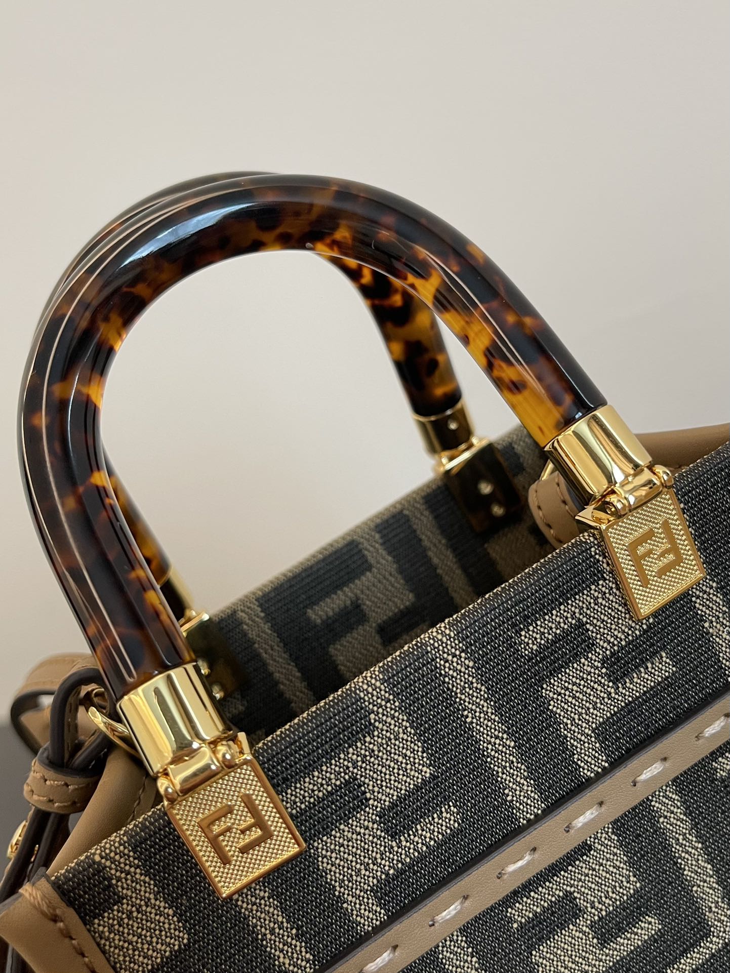 Fendi Mini Sunshine Shopper Brown FF Jacquard Fabric Bag